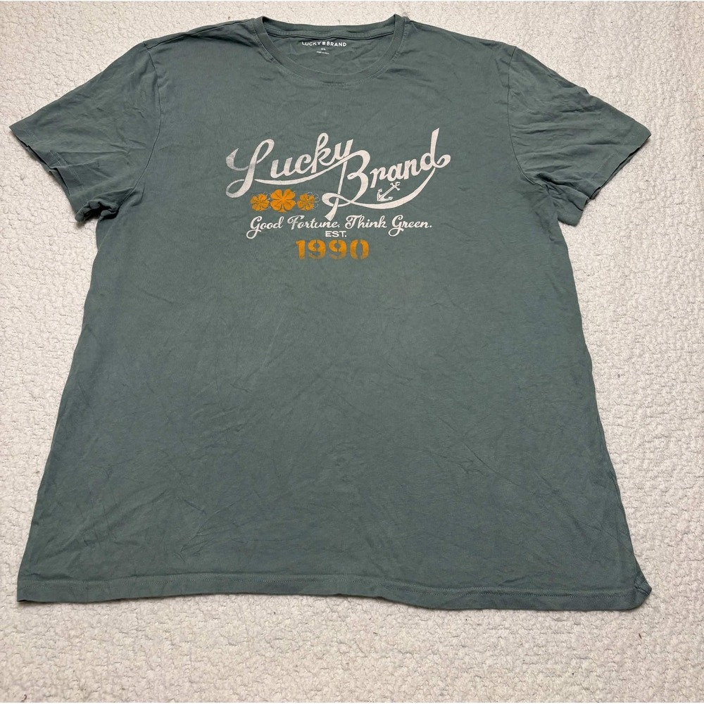 Lucky Brand Mens T-shirt Graphic Tee Size XL Green 100% Cotton Solid 1990